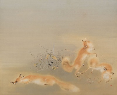 Autumn Eggplants and Foxes. By Nishimura Goun. Showa era, 1932.