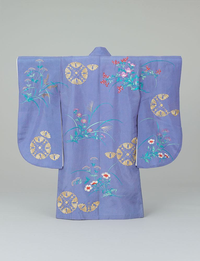 Long-Sleeved Kimono (Furisode) with Floral Roundels